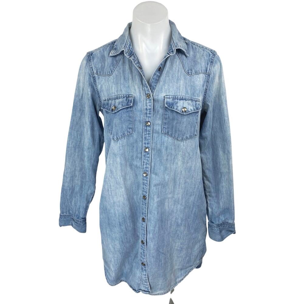 Gap 1969 Blue Chambray Button Down Long Sleeve Denim Jeans Mini Shirt Dress XS